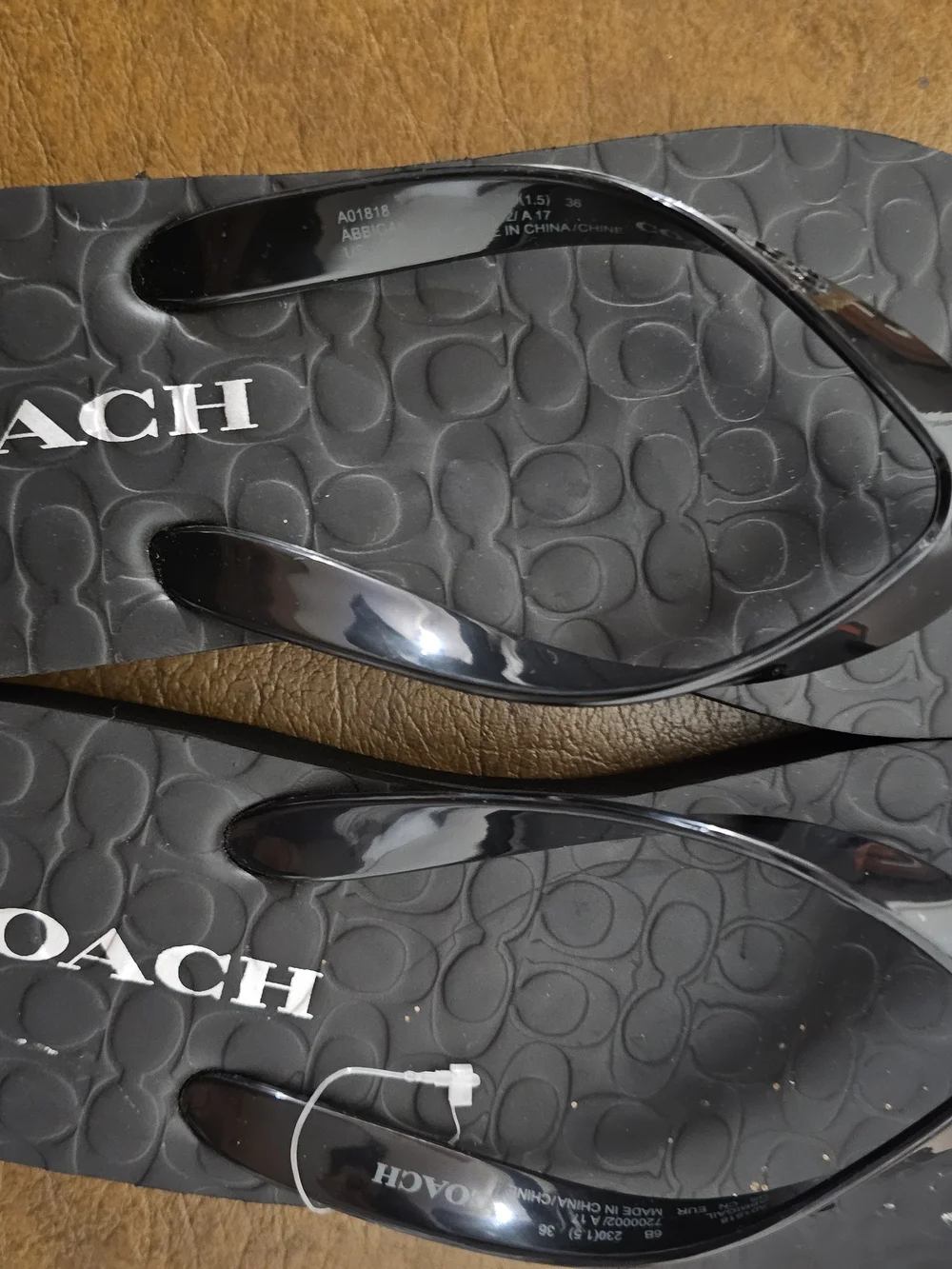 COACH Black Logo Flip Flop Sandals